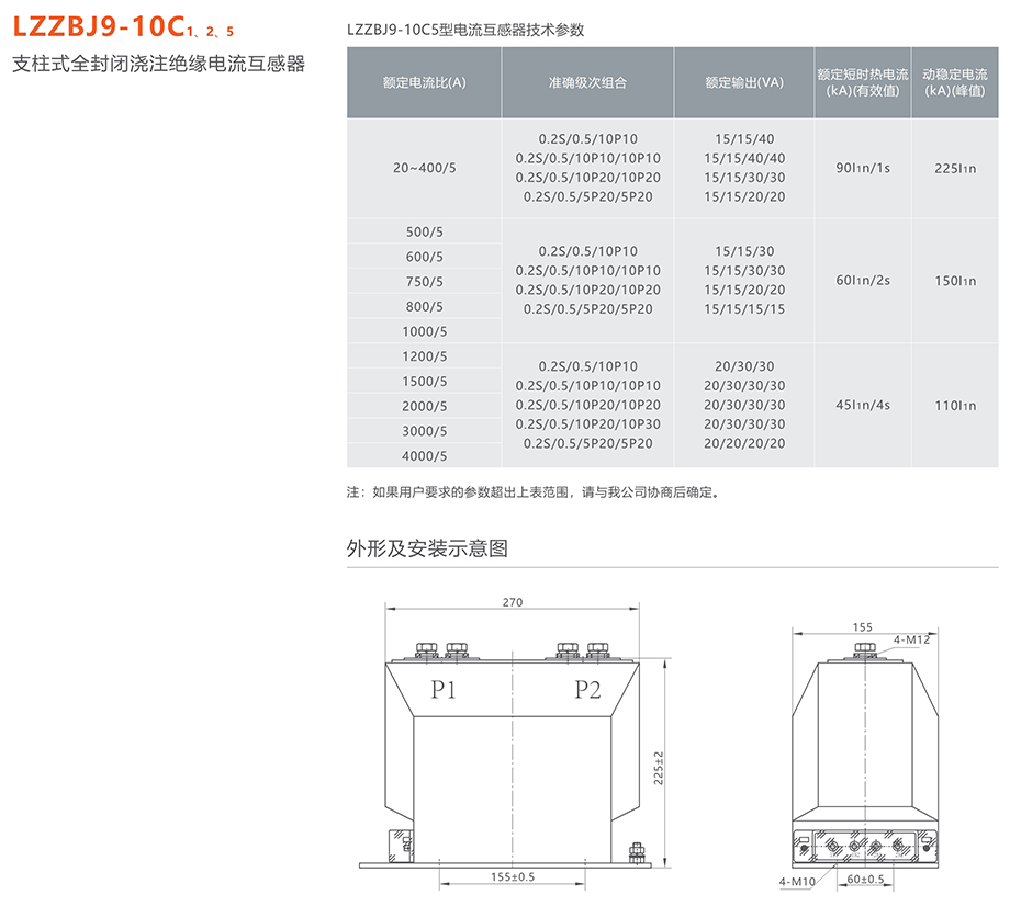 人民電器 LZZBJ9-10C 1、2、5 支柱式全封閉澆注絕緣電流互感器