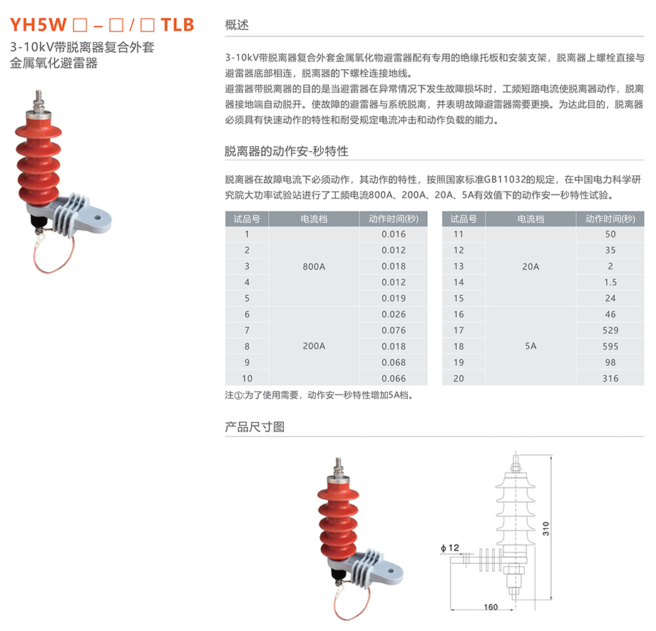 人民電器 YH5W□-□/□TLB 3-10kV帶脫離器復(fù)合外套