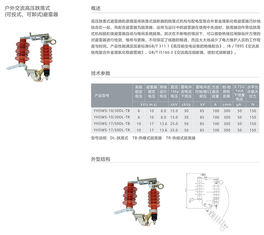 交流高壓跌落式(可投式、可卸式)避雷器