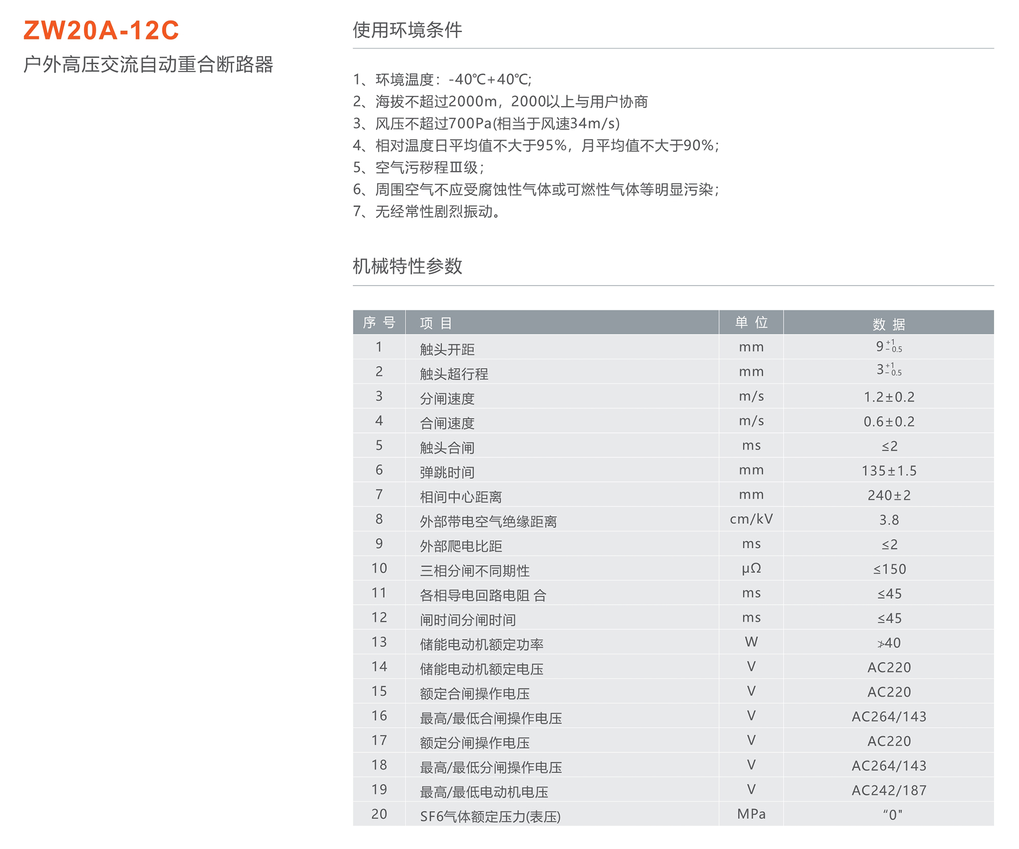 人民電器 ZW20A-12C戶外高壓交流自動(dòng)重合斷路器