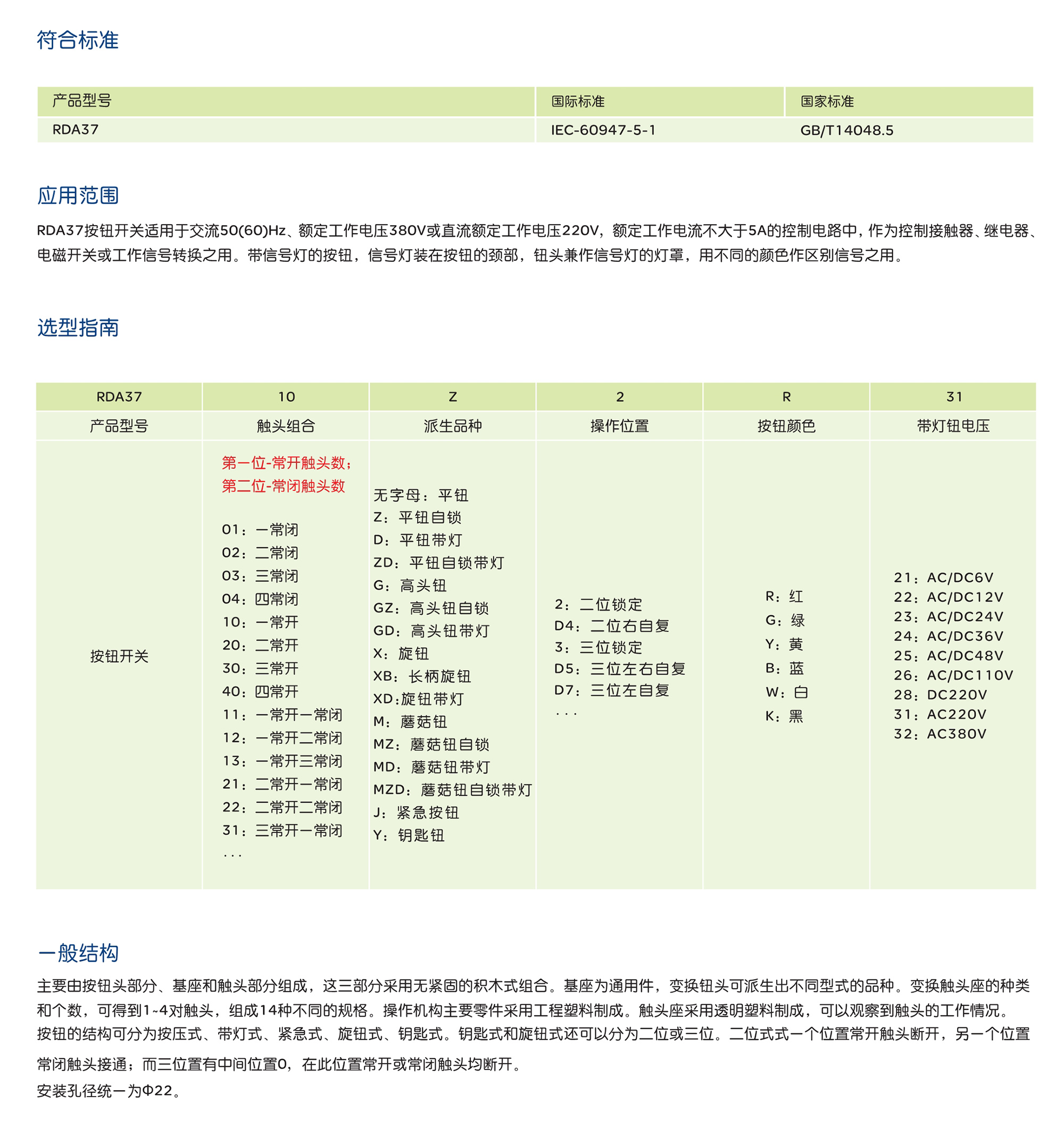 人民電器RDA37系列按鈕開(kāi)關(guān) 