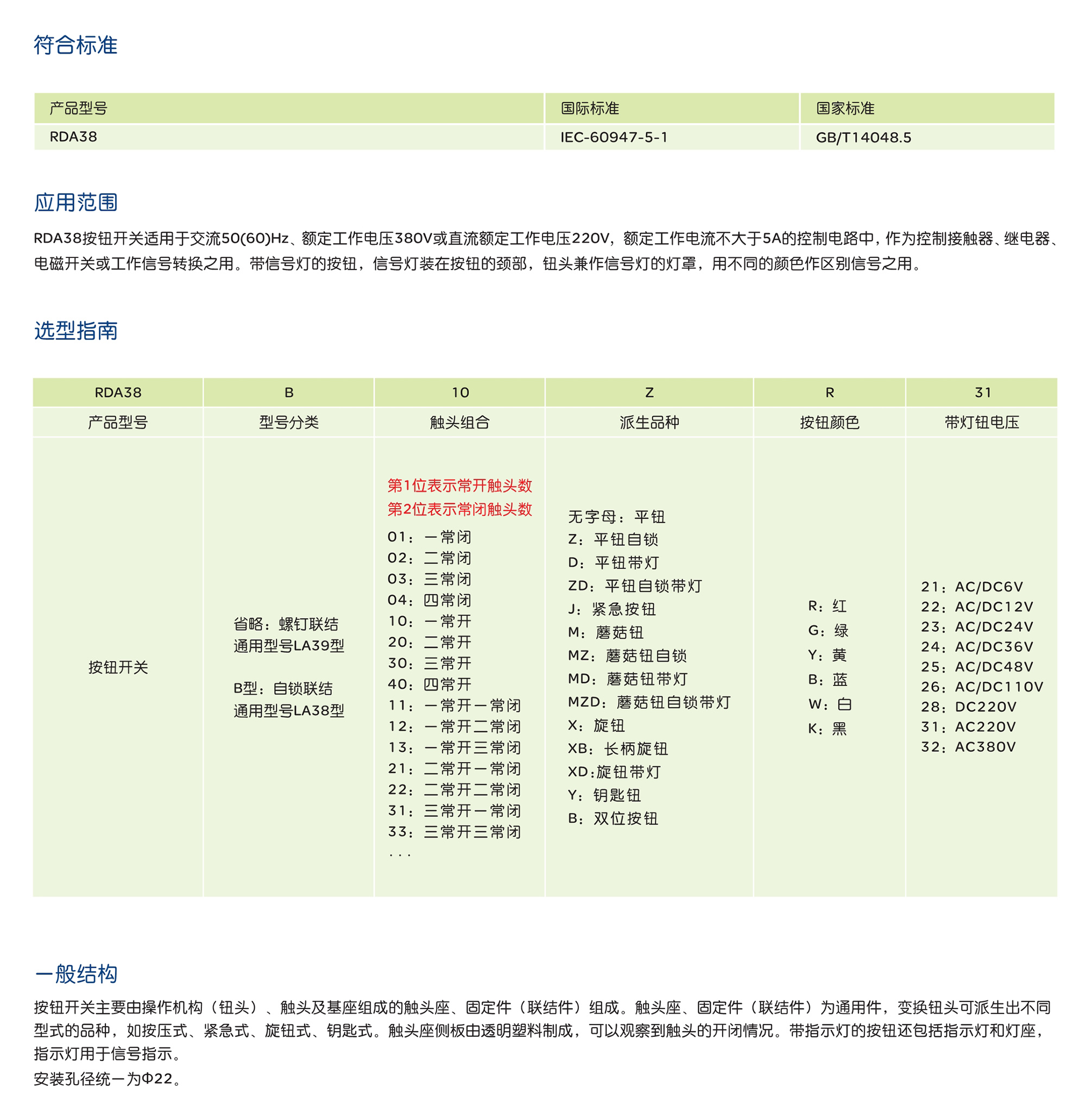 人民電器RDA38系列按鈕開關(guān) 