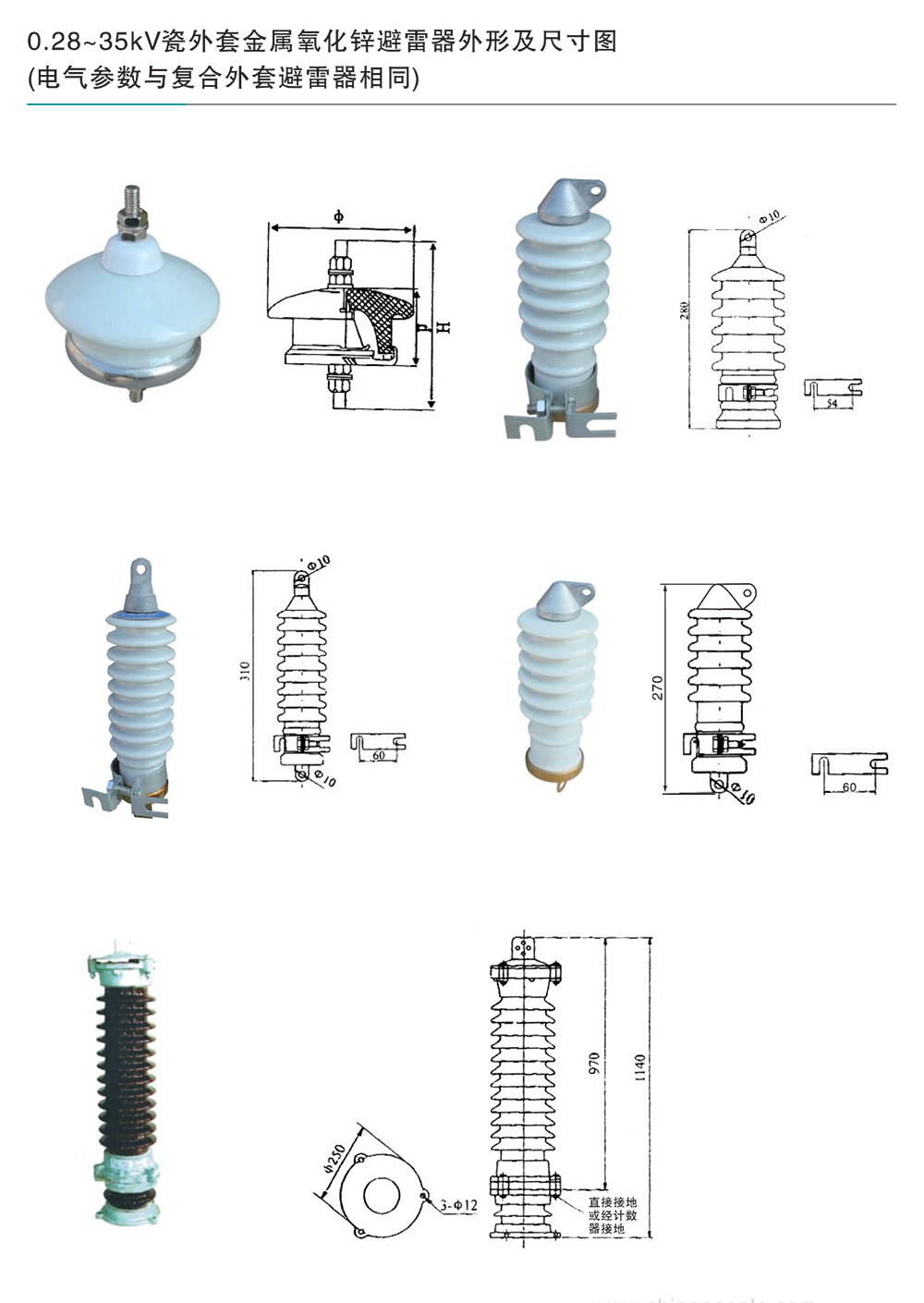 人民電器0.28~35kV瓷外套金屬氧化鋅避雷器 