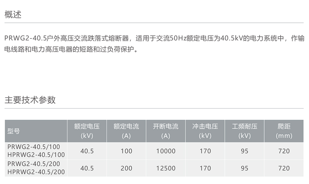 人民電器PRWG2-40.5型戶外高壓交流跌落式熔斷器 