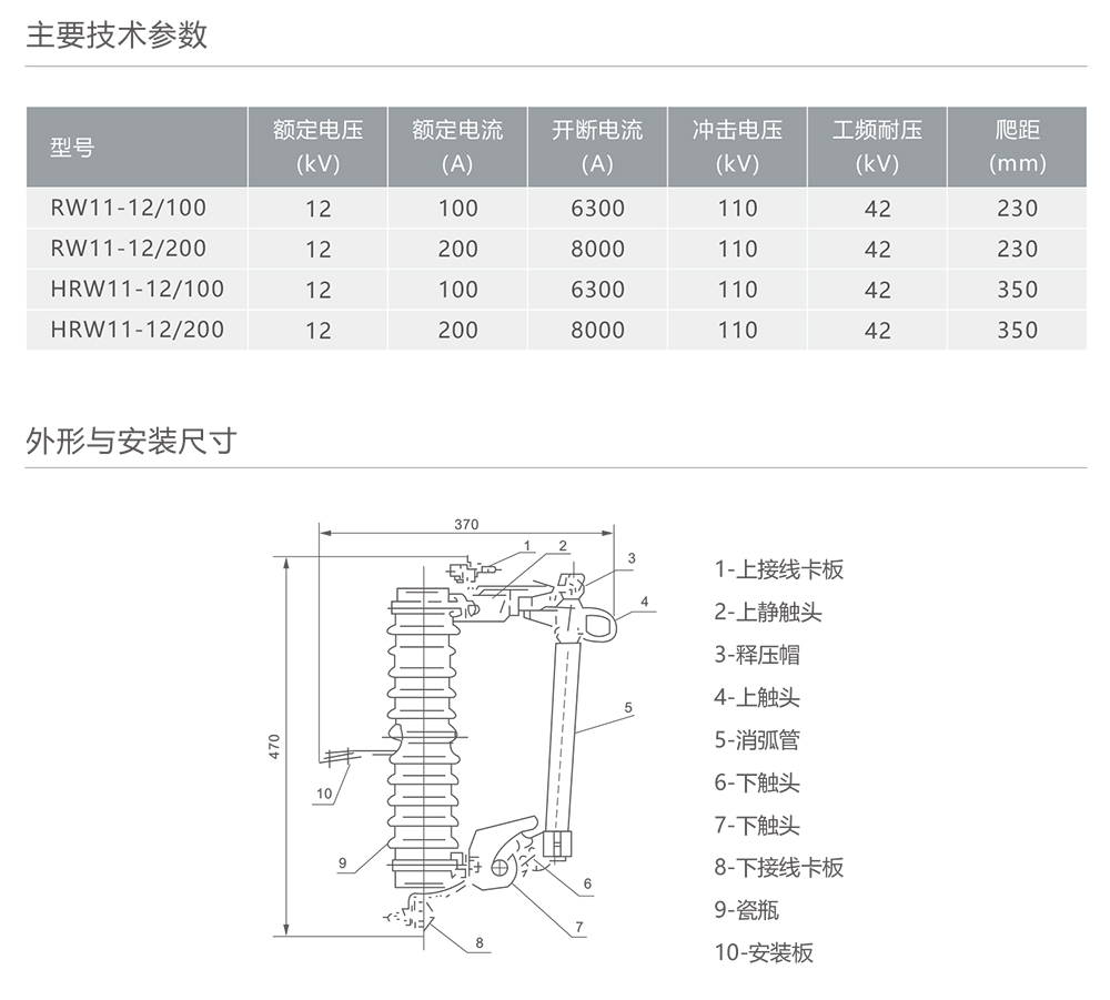 人民電器RW11-12型戶外高壓交流跌落式熔斷器 